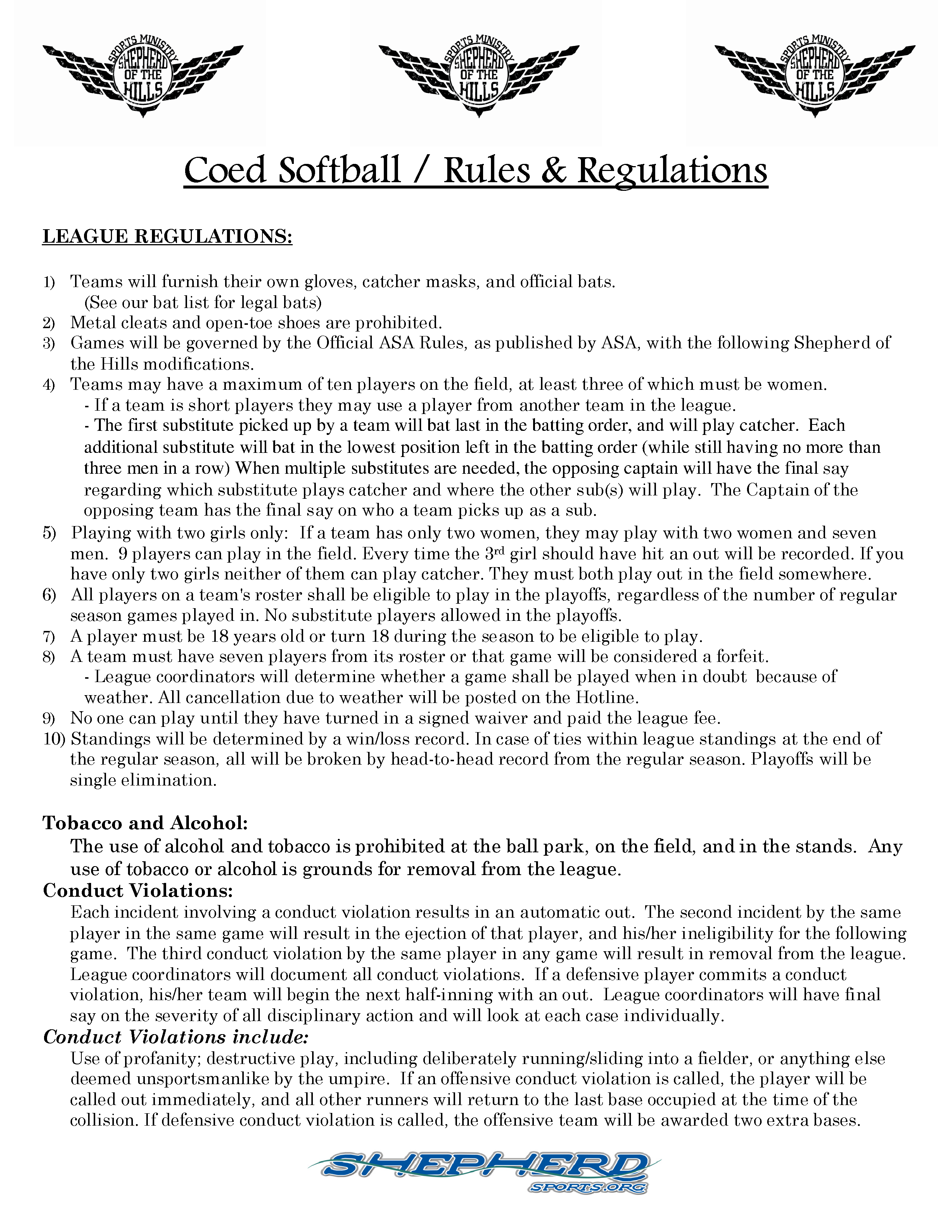 Rules Shepherd Sports